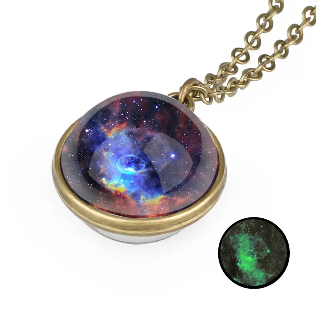 Fashion Women Men Glow In The Dark Universe Galaxy Nebula Chain Space Glass Ball Pendant Necklace Charms Shellhard  Jewelry Gift