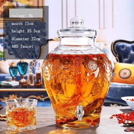 6L abs Высокое качество стеклянная бутылка для вина энзимная банка с/без крана несвинцовые стеклянные фруктовые сверкающие алкогольные бутылки - Цвет: 6L abs