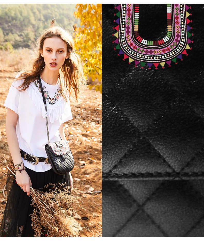 LIAN CAN Embroidery Genuine Leather Phone Bag National Style Crossbody Bags for Women Shoulder Bags Luxury Brand Bag Lady Purse