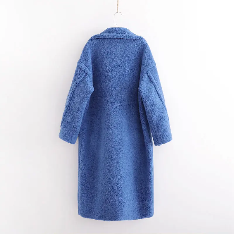 Осенне-зимнее женское ярко-синее плюшевое пальто Стильная Женская Толстая теплая кашемировая куртка повседневная Уличная одежда для девочек