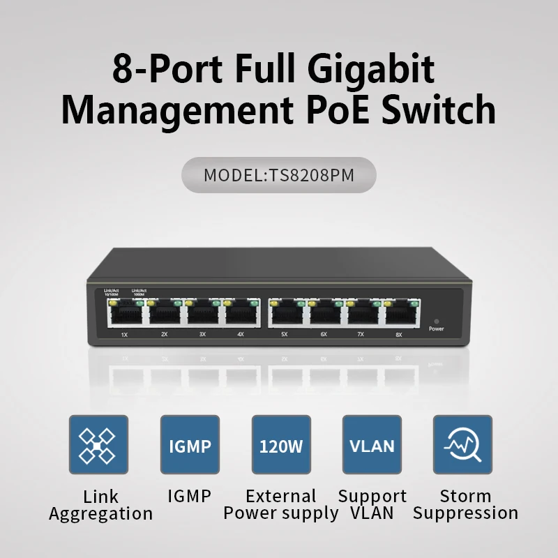 Коммутатор с 8 портами управляемый полностью гигабитным POE ieee802.3af/at Поддержка