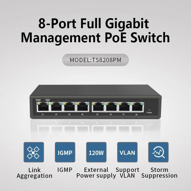 8 port full Gigabit managed POE Switch ieee802.3af/at Support for 