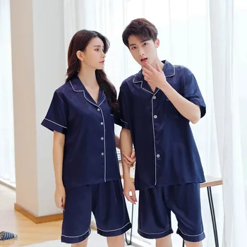 

Luxury Pajama suit Couple Pajama Sets Silk Satin Pijamas Sweet Sleepwear Home Suit Pyjama For Lover Man Woman Lovers' Clothes