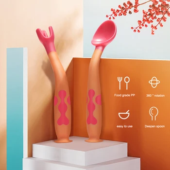 

Baby Utensils Feeding Spoon Fork Set Travel Safe Case Toddler Babies Easy Grip Heat-Resistant Children Feeding Training Spoon