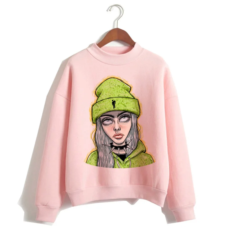 Billie Eilish Толстовка Harajuku Забавный мультфильм Женская толстовка осень зима теплый Bad Guy с капюшоном Графический хип-хоп толстовка женская