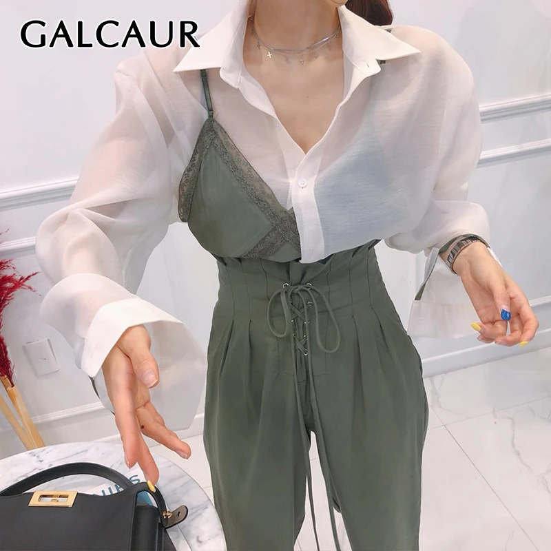 Женский лоскутный костюм GALCAUR комплект из двух предметов рубашка с длинным