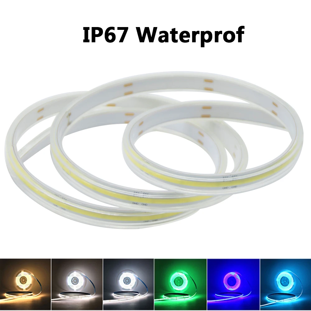

5M COB LED Strip Light DC12V 24V IP67 Waterproof Linear Lighting 320 384 528 480 LEDs High Density FOB LED Tape Flexible Ribbon