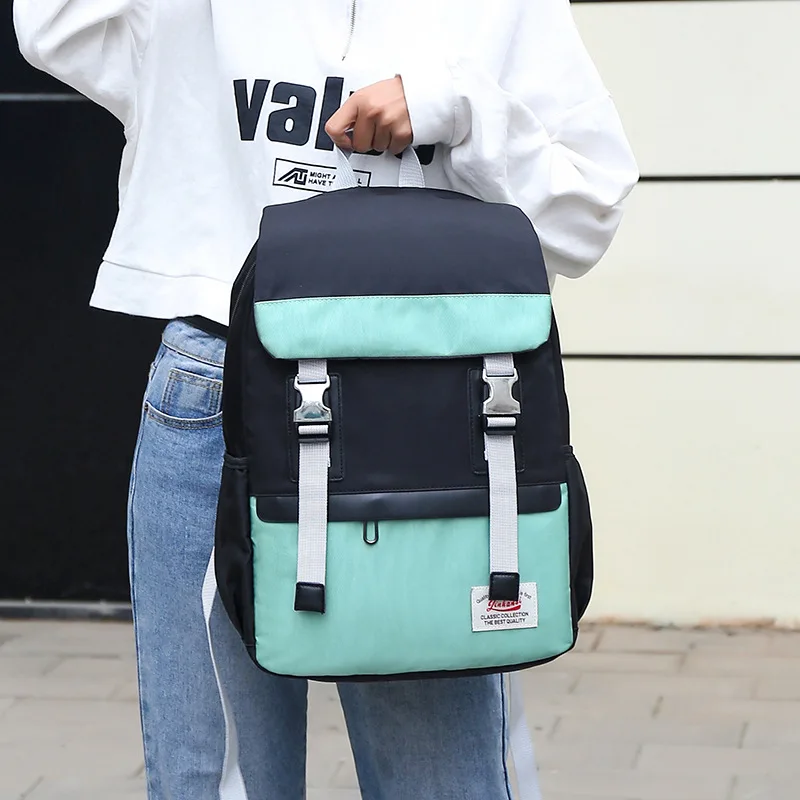 

2019 New Style Canvas Backpack High Junior High School Students Contrast Color School Bag Versitile Fashion Travel Casual Backpa