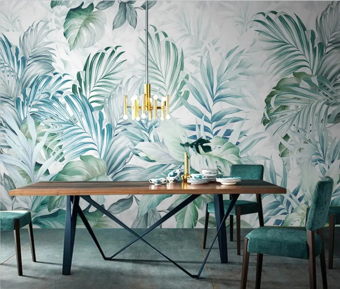 

beibehang Custom 3d wallpaper hand-painted Nordic watercolor tropical plant leaves small fresh TV background wall mural