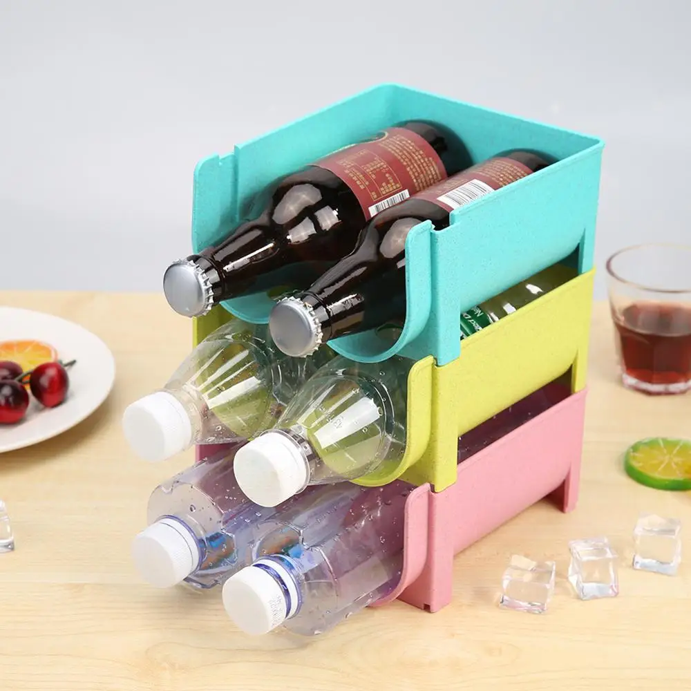 refrigerador botella de agua de plástico independiente y organizador de almacenamiento de estante de vino para mesa despensa Estante de almacenamiento de cerveza anticaída encimeras de cocina 