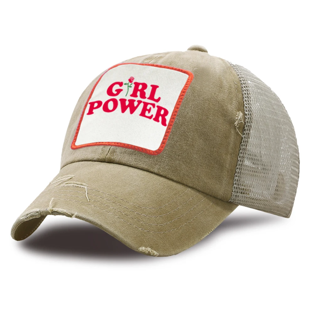 

Girlpower Mesh Baseball Cap Unisex Snapback Sun Hat Outdoor Adjustable Cap Women Retro Fray Caps for men Vintage Mesh Hats Kpop
