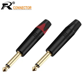 

2PCS Black Aluminum Case Phone Jack Unbalance Audio 6.35mm MONO Plug 1/4" Microphone Assembly Wire Connector