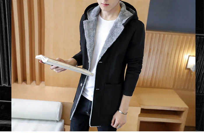 Зимнее мужское с теплым капюшоном мужское модное зимнее пальто Мужская теплая куртка Тренч с капюшоном Мужские куртки черного цвета размера плюс