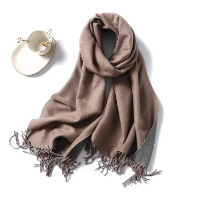 Double Face Use Solider Colors Customize Thinker Warm Wool Cashmere Scarf Pashmina Tassels Women Winter Scarf - Цвет: 11
