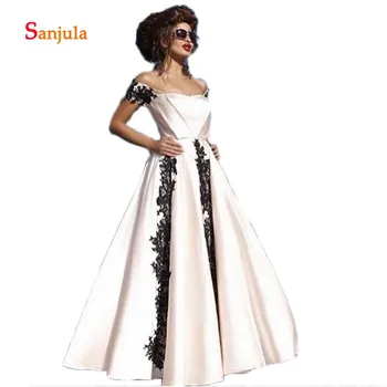

Ankle Length Mother of the Bride Formal Dresses Sweetheart Off the Shoulder Black Appliques Wedding Party Gowns vestidos D1122