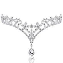 Серебряный горный хрусталь тиары невесты короткий передний осенний Капля воды цветок головной убор Свадебные брови украшение для волос