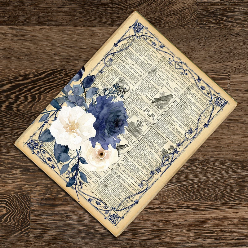 Blue Flower Lace Old Page Material Stickers Junk Journal Background Decoration DIY Scrapbooking Vintage Craft Sticker