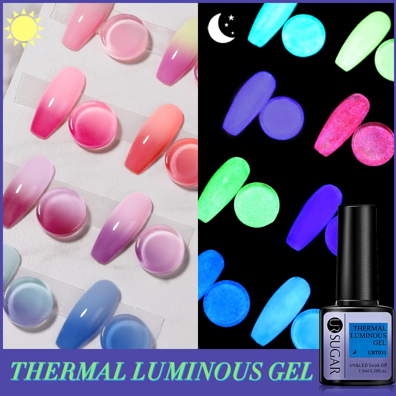 UR SUGAR 7.5ml Luminous Thermal Gel Nail Polish 2 In 1 Color Changing Glow in Dark Soak Off Manicuring UV Gel Nail Art Varnish