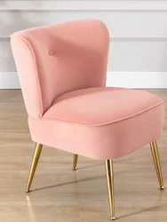 Silla de terciopelo para sala de estar, asiento tapizado de tela rosa, pies de hierro dorados, silla de salón de ocio para dormitorio