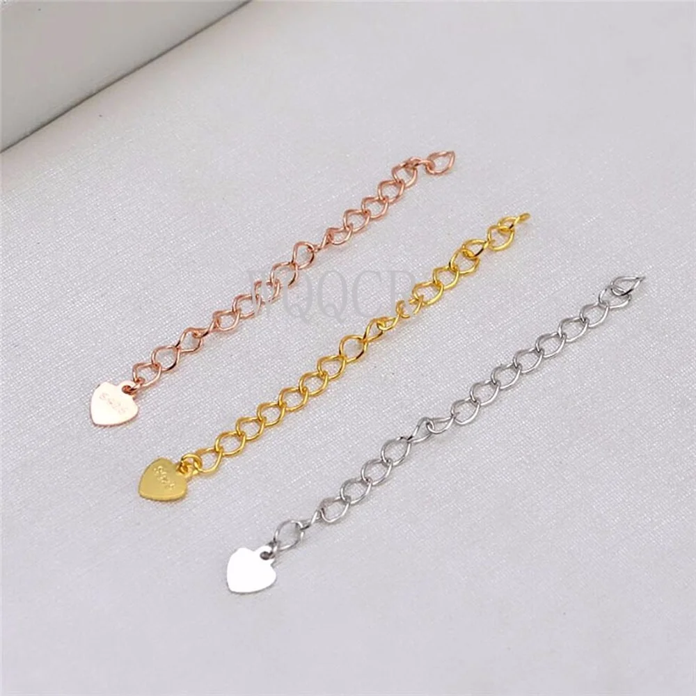 20Pcs 925 Sterling Silver Heart-shaped Tail Chain Extension Chain Extended  Adjusting Chain Pearl Necklace Bracelet Accessories