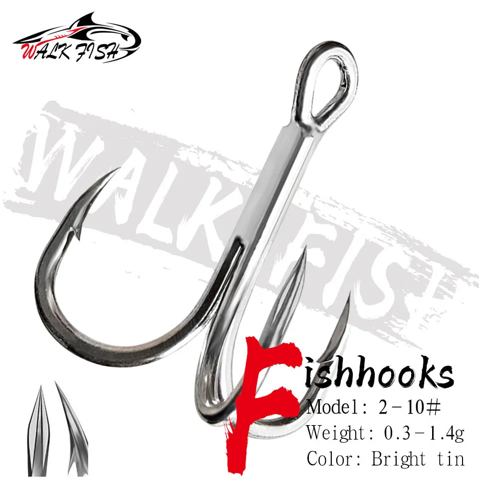 WALK FISH Fishing Hook 10pcs High Carbon Treble Hooks Super Sharp solid  size 2#-10# Triple Barbed Steel Fishing bass lure hook - AliExpress