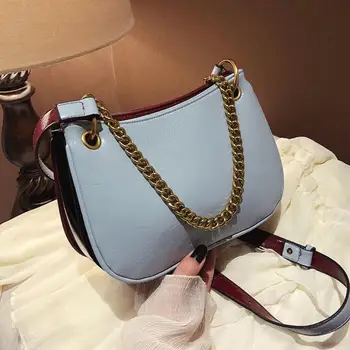 

Contrast color Chain Tote bag 2020 Fashion New High quality PU Leather Women's Designer Handbag Casual Shoulder Messenger Bag