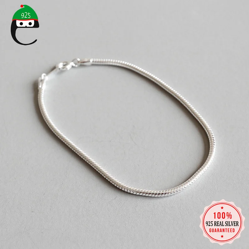 

ElfoPlataSi 100% 925 Solid Real Sterling Silver Round Snake Bone Chain Bracelet 18cm For Wife Girls Lady Women Jewelry ED159