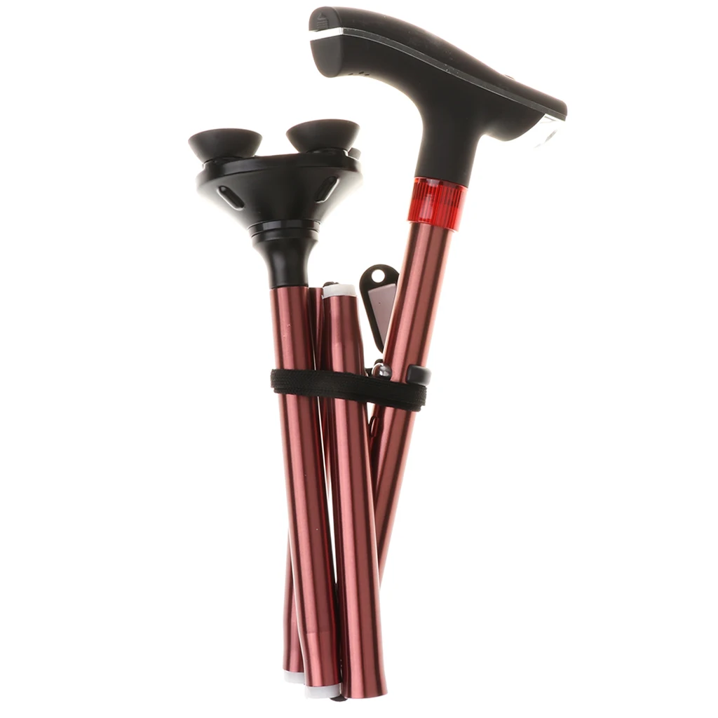 Adjustable Folding Walking Cane with LED Light and Security Alarm Anti Slip Lightweight Walking Stick Balancing Mobility Aid
