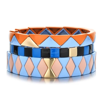 

Elastic Enamel Tile Bracelets Rainbow Bracelet Fashion Stackable Cuff Bangles Diy Bohemian Summer Beach LOVE Jewelry Gift