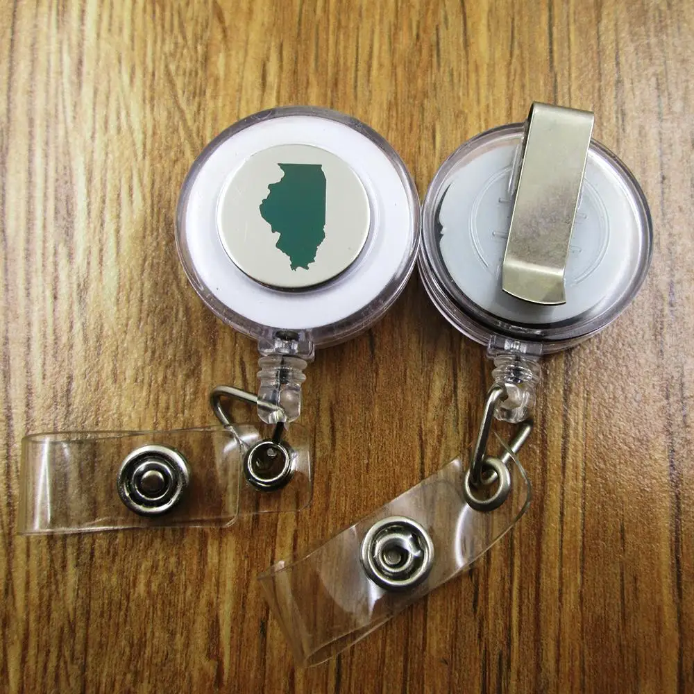 Illinois ID Badge Reel gift for him/her friend family retractable recoil id badge holder work fun | Украшения и аксессуары