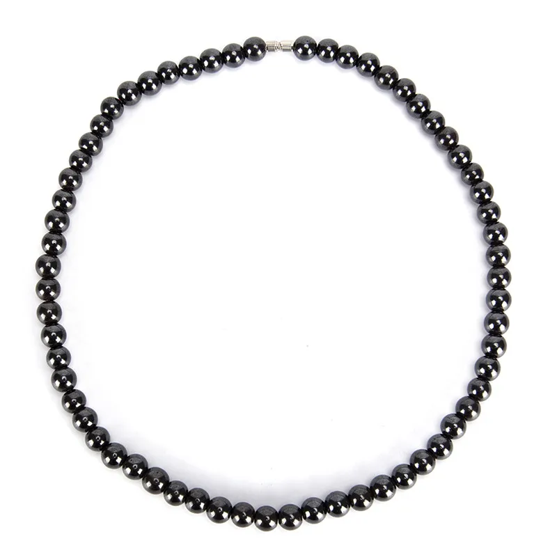 Ожерелье с бусинами, винтажное круглое ожерелье с черными бусинами, забота о здоровье, колье для женщин и мужчин, ювелирное изделие, подарок 8 мм, гематит