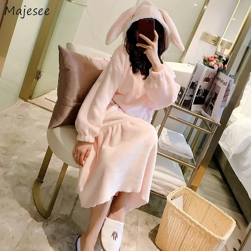 

Nightgowns Women Korean Style Winter Lounge Basic Comfortable Casual Simple Kawaii Thickening Newest Sleepwear Fashion Ladies BF