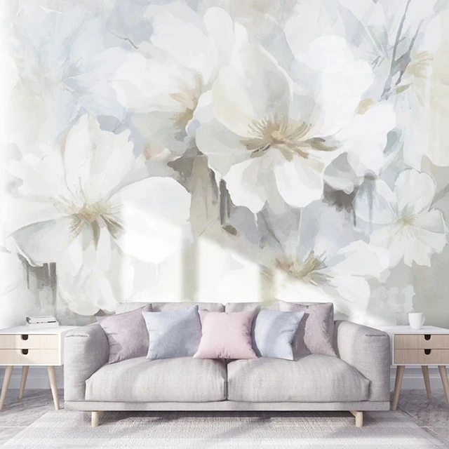 Floral Dormitorio Papel Pintado Pared Mural Abstracto Cuarto de Estar Sala  White