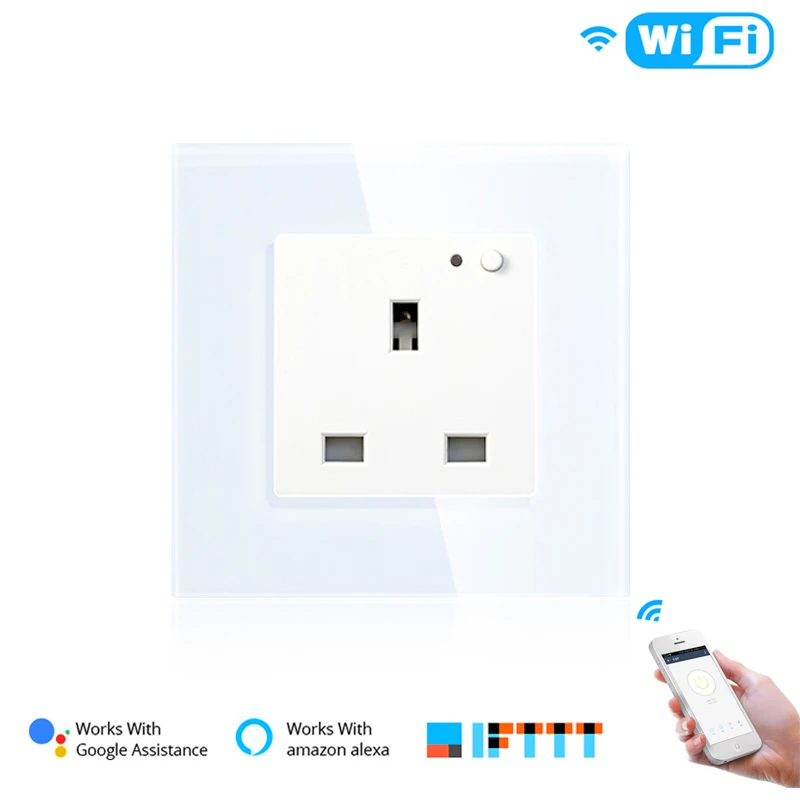 Wi-Fi умная настенная розетка стеклянная панель Smart Life/приложение Tuya дистанционное управление, работает с Amazon Echo Alexa Google Home EU FR UK - Цвет: UK White