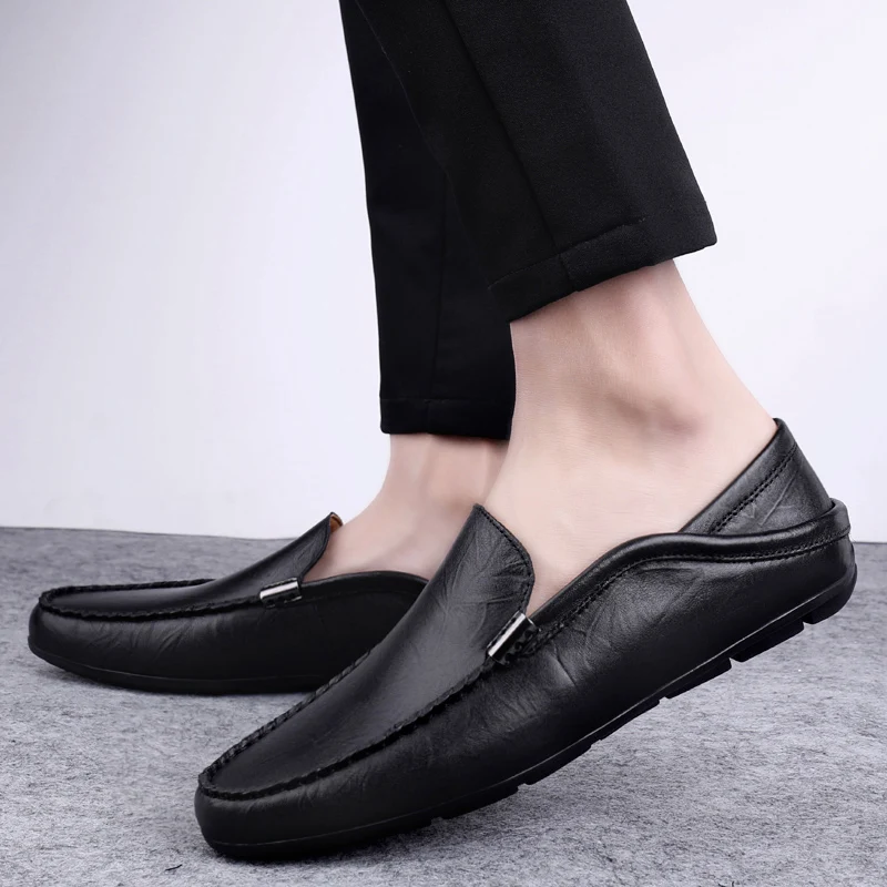 

Men fashion shoes casual genuine leather cow loafers male classics black slip on shoes man flat driving shoes for men moccasins