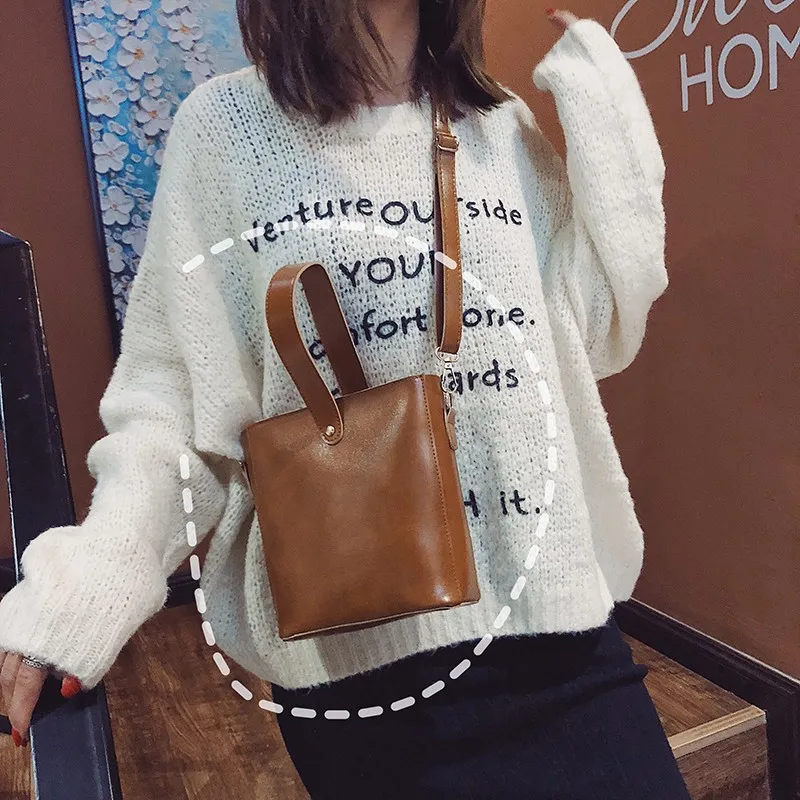 

2019 New Style Solid Color Hand Bucket Bag WOMEN'S One-Shoulder Diagonal Bag
