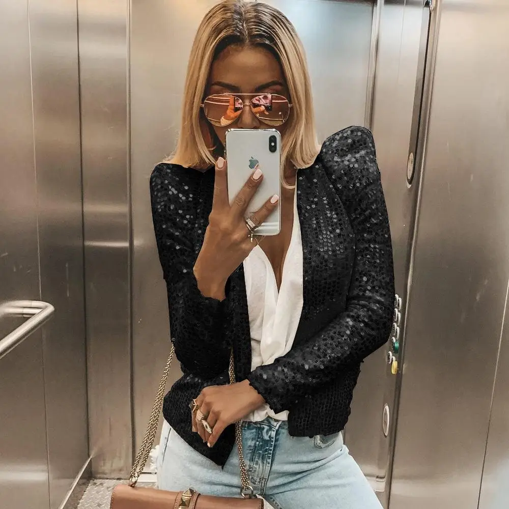 Greatest  Women Sexy Style Jackets Slim Type Full Sleeve Length Open Stitch Closure Type Solid Pattern None C