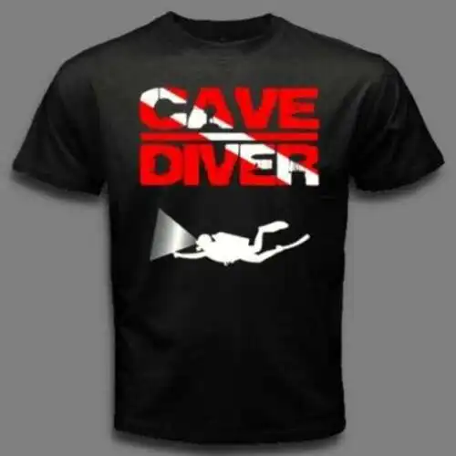 

CAVE DIVER Scuba dive down flag Diving Flashlight gear CAVING BLACK T-SHIRT