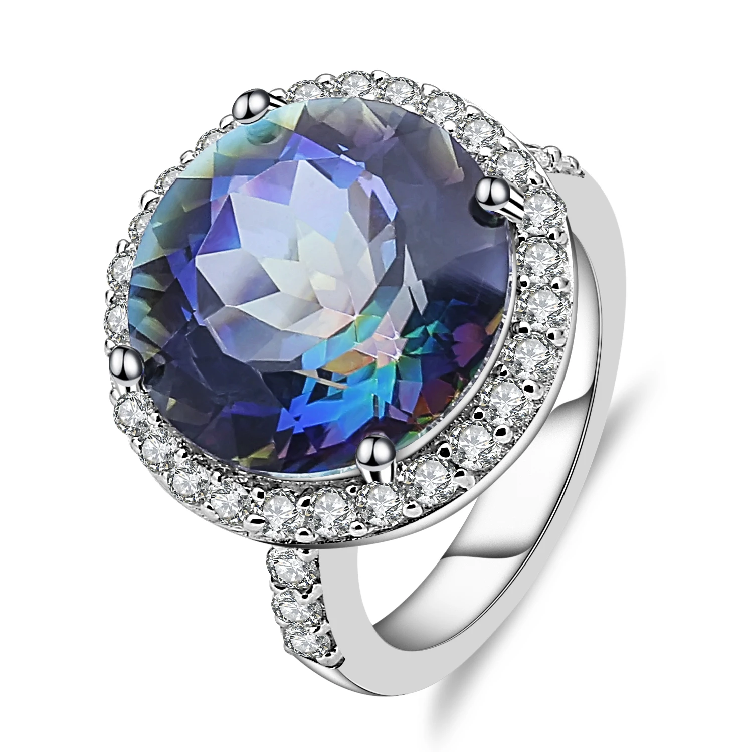 

Gem's Ballet 925 Sterling Silver Cocktail Rings 13.00Ct Natural Blueish Mystic Quartz Gemstone Ring For Women Fine Jewelry