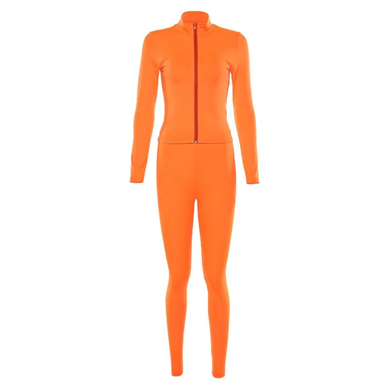 Orange Комплект из двух предметов, женская спортивная одежда для фитнеса, осень, облегающие топы с длинными рукавами, эластичные леггинсы, спортивный костюм для женщин - Цвет: Orange