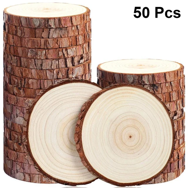 10Pcs Natural Wood Round Unfinished Wood Slices Circles Tree Slice With  Bark For DIY Crafts Wedding Party Arts Painting Home Decoration 