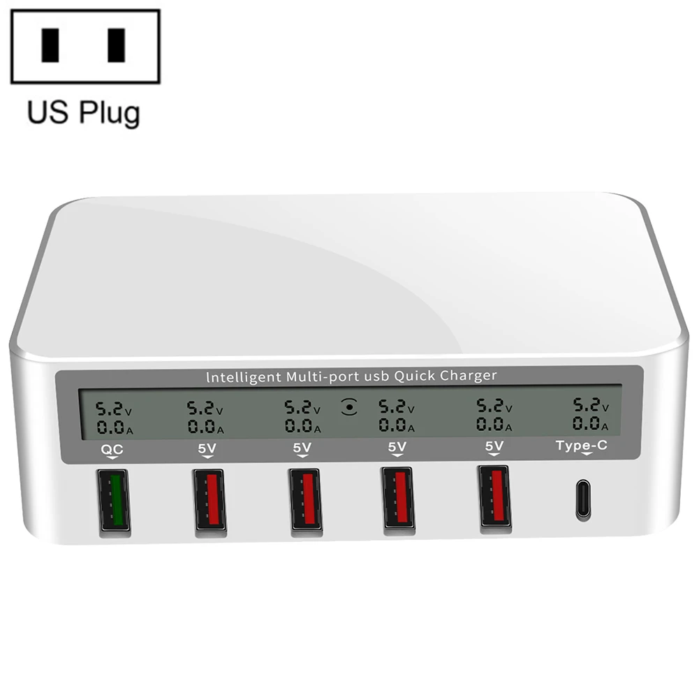6 портов 8А 40 Вт QC 3,0 USB зарядное устройство Тип C быстрый смарт-мобильный телефон зарядное устройство для iPhone X XS samsung S10 huawei P30 Профессиональный светодиодный дисплей - Тип штекера: no Wireless  US