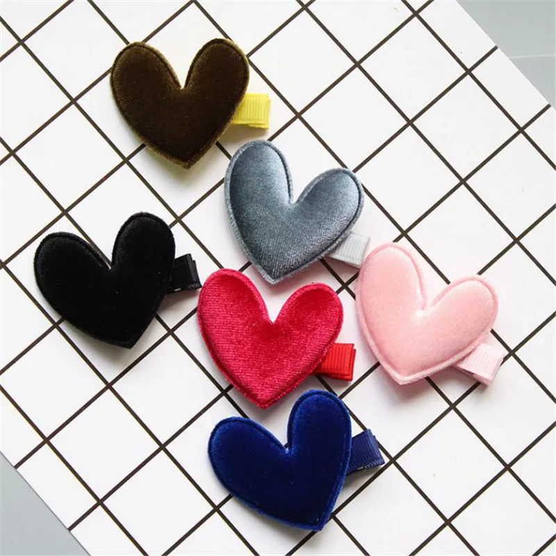 

20pcs/lot Lovely Velvet Heart Hair Clips Whole Wrapped Safety Girls Hair Grips Accessories Birthday Best Gift Kids Hairpins