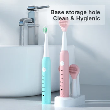 

Electric Toothbrush Adult Waterproof Timer Brush USB Charger Rechargeable Tooth 4 Brushes Replacement Heads Set Oral Hygiene