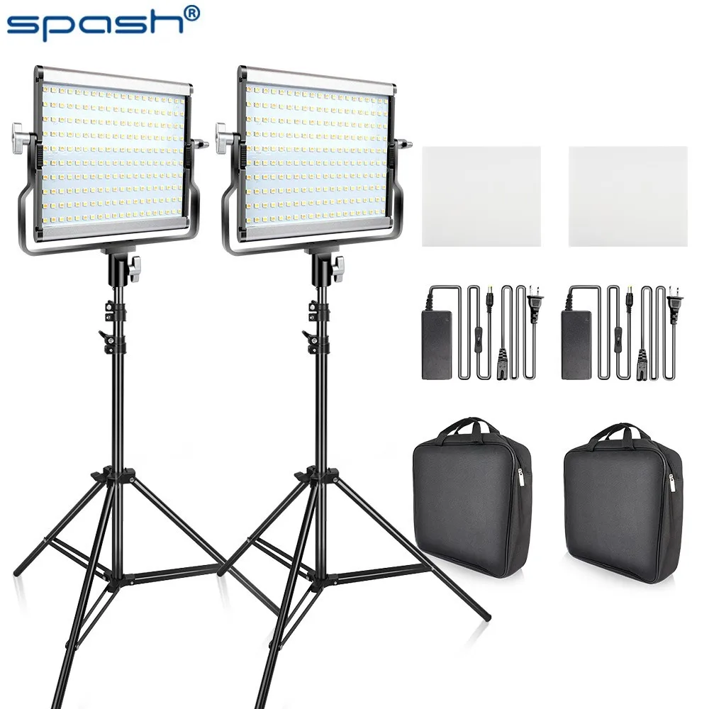 Zestaw SPASH 2 zestaw światło LED do kamery możliwość przyciemniania bi-color z uchwytem U 3200K-5600K CRI96 i torba na fotografia studyjna nagrywanie wideo Zestaw SPASH 2 zestaw światło LED do kamery możliwość przyciemniania bi-color z uchwytem U 3200K-5600K CRI96 i torba na fotografia studyjna nagrywanie wideo