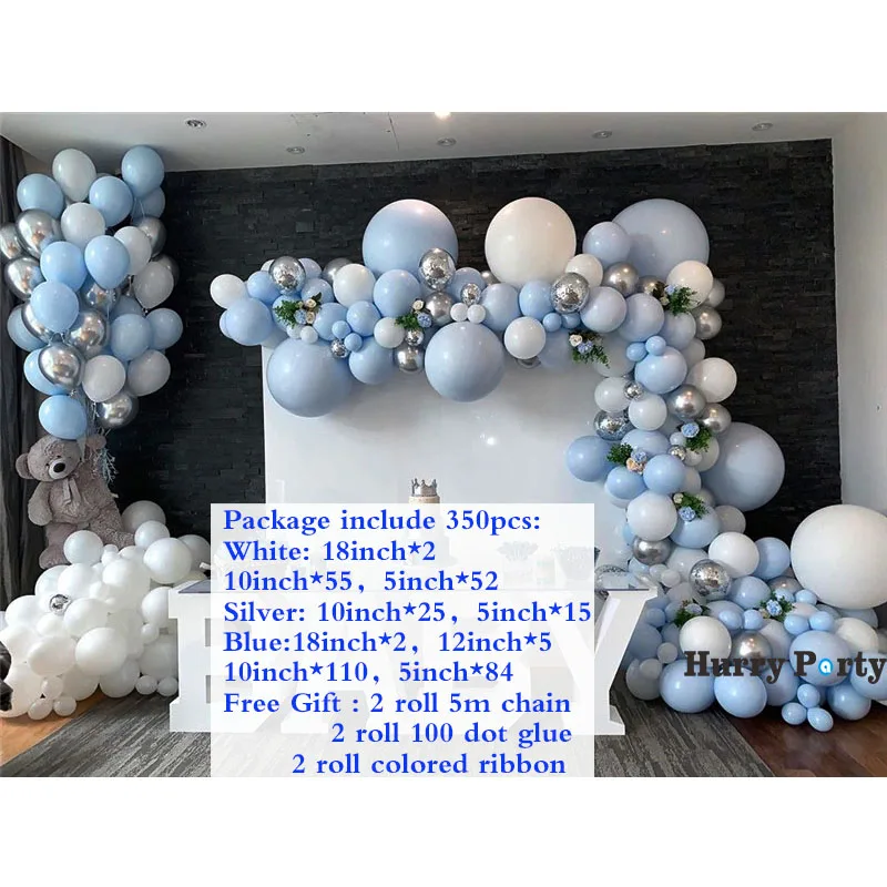 balloons 350 шт./компл. Детские 1St Счастливого праздника, дня рождения украшение шар насос подкачки серебристо-голубой фон с воздушными шарами Baby Shower поставки - Цвет: balloons