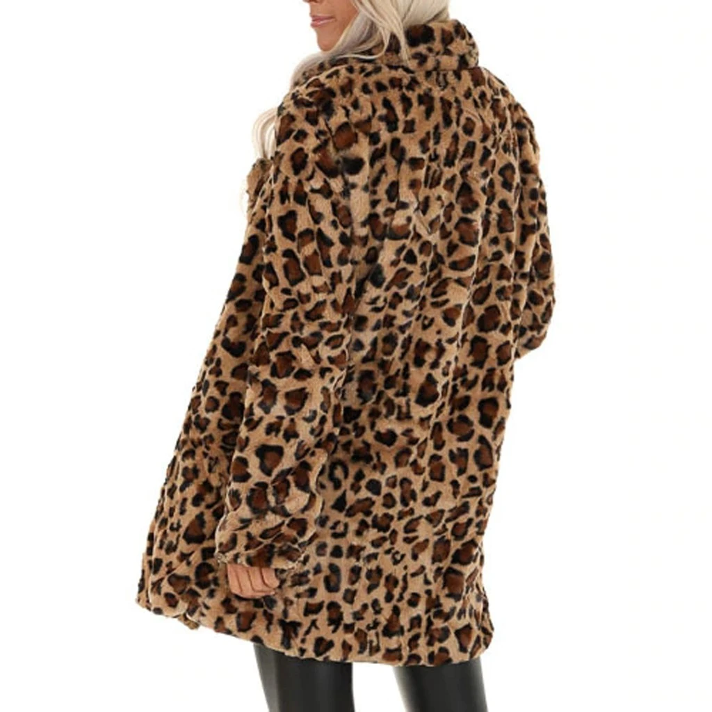 CHAMSGEND, леопардовая Женская куртка средней длины, пальто из искусственного меха, пушистая, теплая, зимняя, тонкая, повседневная, Luipaard, меховые куртки для женщин, Harajuku 1101