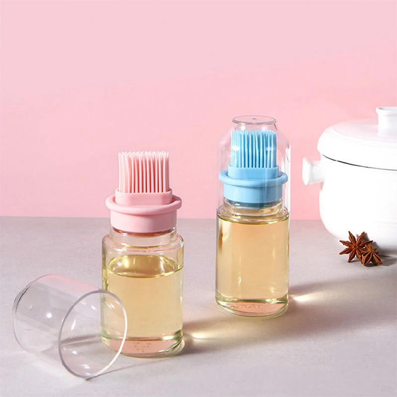 Creative Glass Bottle Oil With Brush Vinegar Bottle Sauce Container Pot Spice Jar Cooking Oil Brush Kitchen Supplies Accessorie