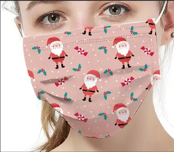 

50PCS Mask Disposable Christmas Face Mask Elk Printed Snowman Breathable Mouth Masks Filters Dustproof Children Adult Mascarilla