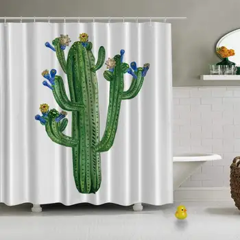 

Watercolor Blossom Green Cactus Hand Waterproof Shower Curtain for Guest Suite,72''L x 72''W